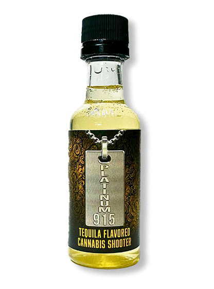 Platinum915® CannaShots™ Tequila, alcohol-free, hemp-derived 20mg Delta-9 THC shot, 50 mL bottle on neutral background