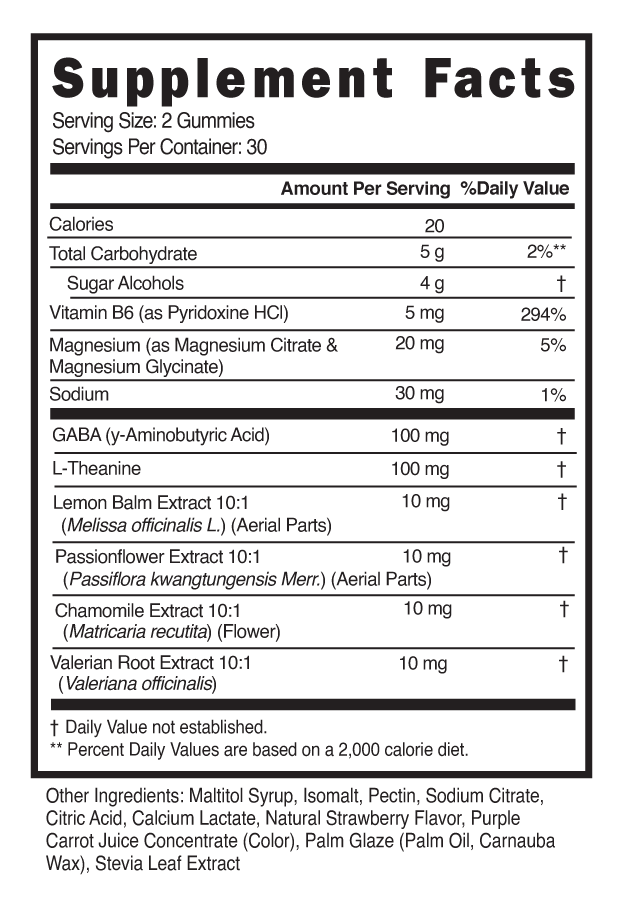 Supplement facts panel for the product Seraphim Keys by Platinum915® . 

Detailed nutritional information of vitamins and botanicals in their gummies.