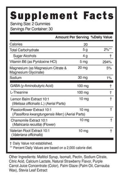 Supplement facts panel for the product Seraphim Keys by Platinum915® . 

Detailed nutritional information of vitamins and botanicals in their gummies.