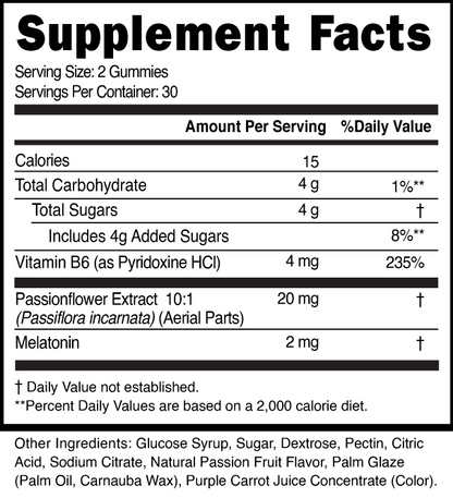 Rasta Rocks Night Supplement facts label for gummy vitamins with detailed nutritional information.