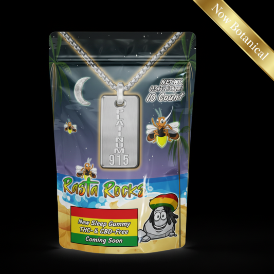 Platinum915® Rasta Rocks™ Night 3-in-1 Tranquility Blend Gummies with Melatonin, Passionflower & Vitamin B6 — premium sleep support gummies for adults. THC-free, CBD-Free (reformulated).