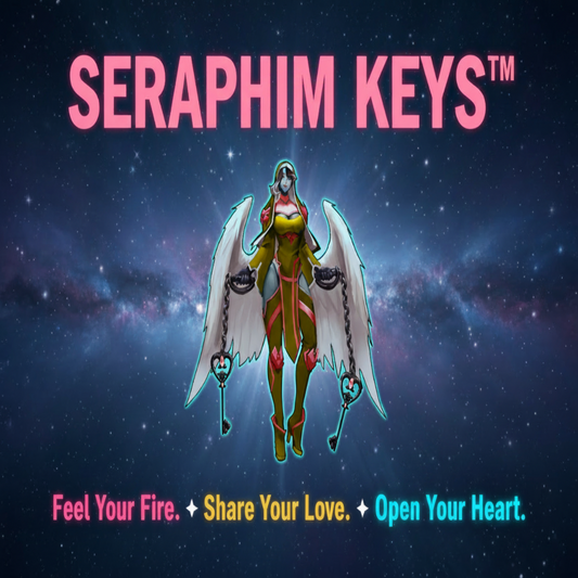 Platinum915® Seraphim Keys™: 8-in-1 sugar-free, stress support gummies with GABA, L-Theanine, Magnesium, Chamomile, Passionflower & B6. Vegan.

Character from 'Seraphim Keys' with a cosmic background and the motivational text that reads: Feel Your Fire. Share Your Love. Open Your Heart.